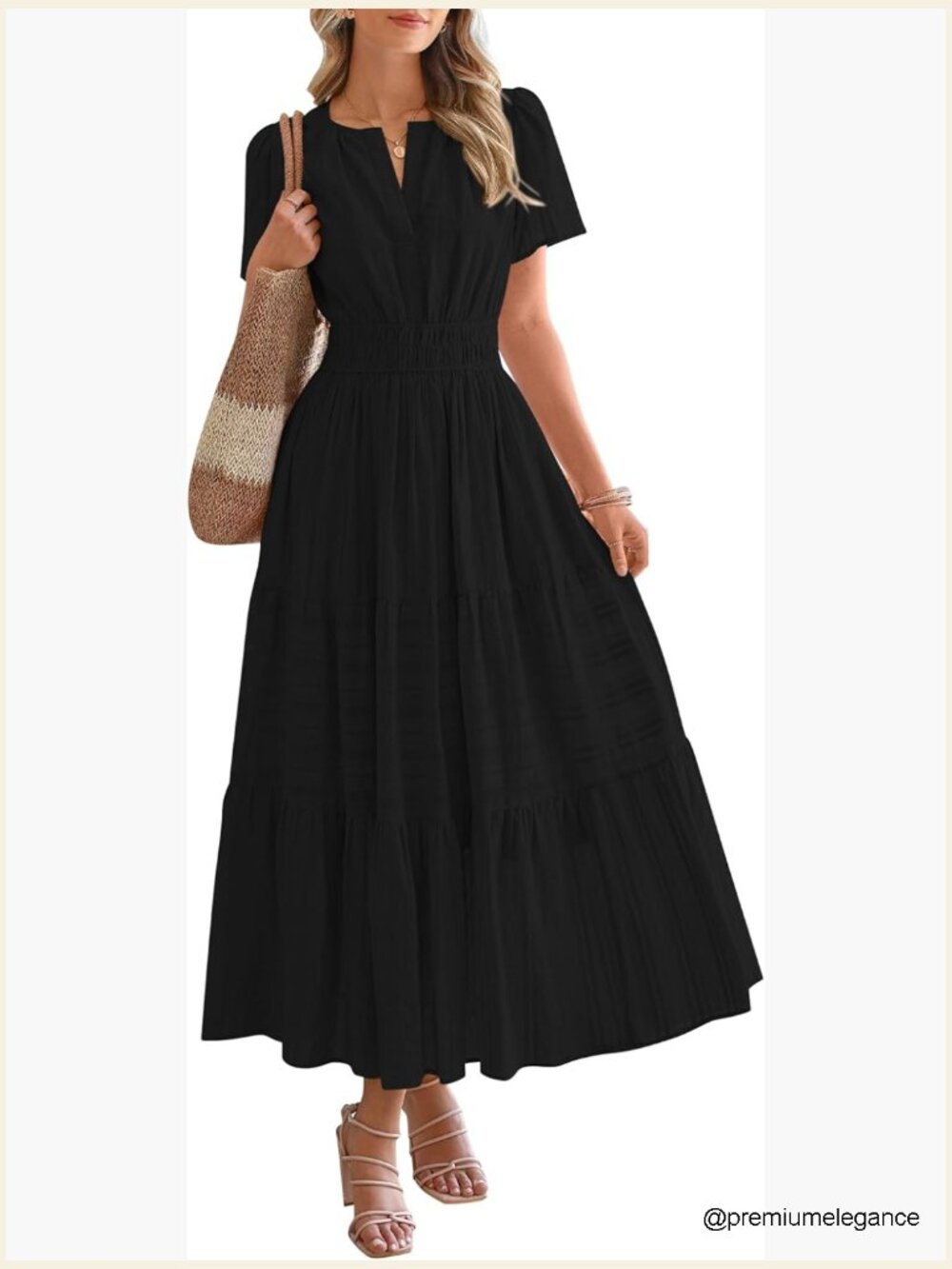 Lightweight Maxi Dress with Pockets, V-Neck, Elastic Waist, Boho Style